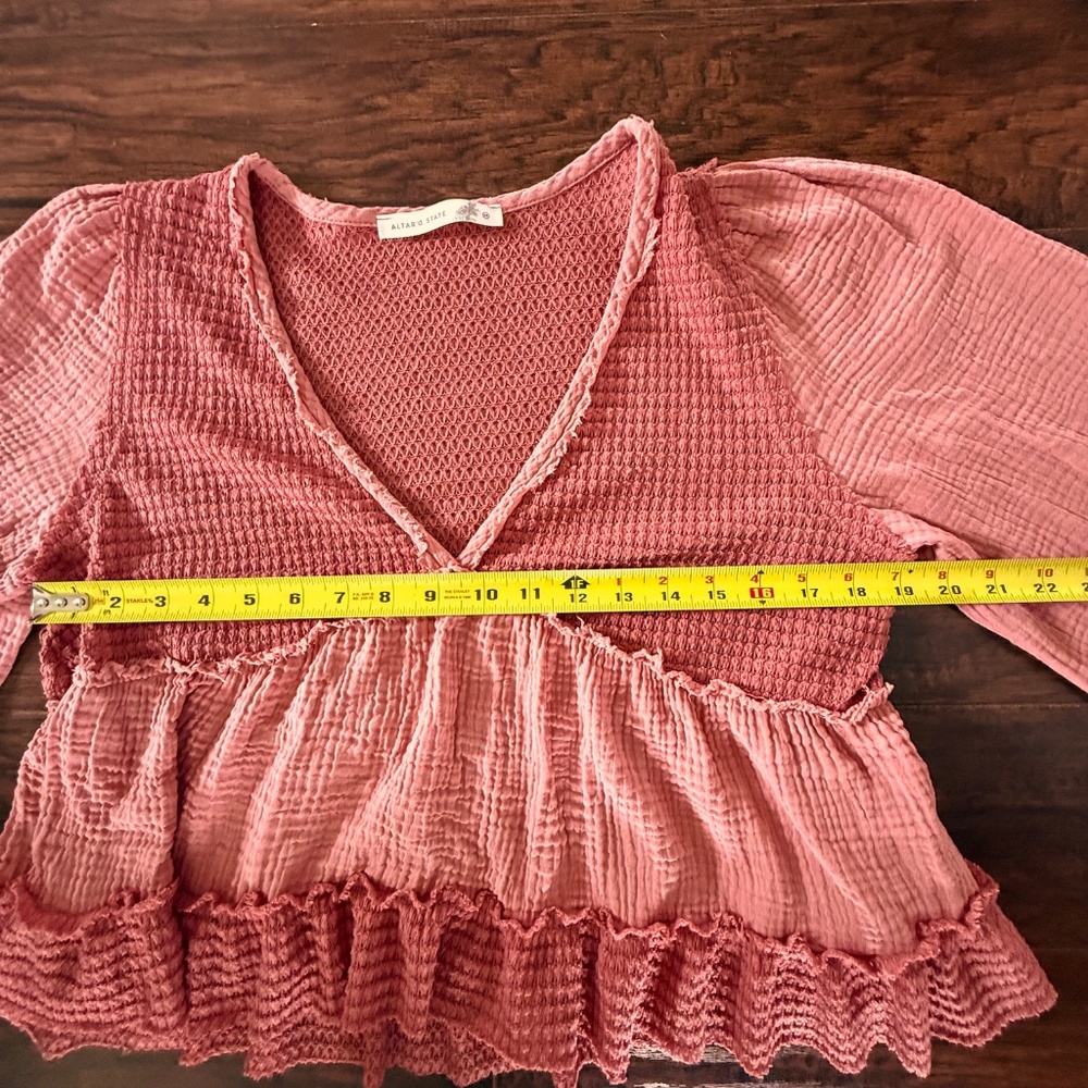 Altar'd State Pink Patchwork Textured V-Neck Blouse - Picture 9 of 10